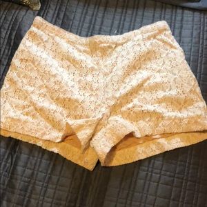 Light pink high waisted lace shorts